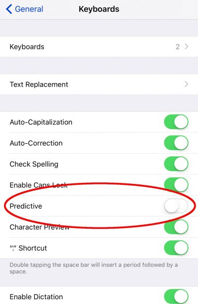 turn off bitmoji keyboard predictive text