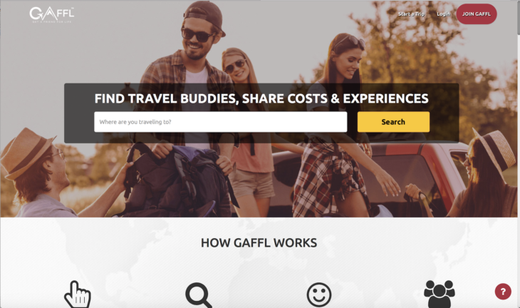 screen shot of GAFFL get a friend for life travel website