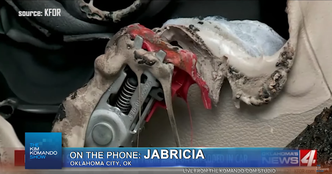 iPhone battery explodes, totally destroys momâs car