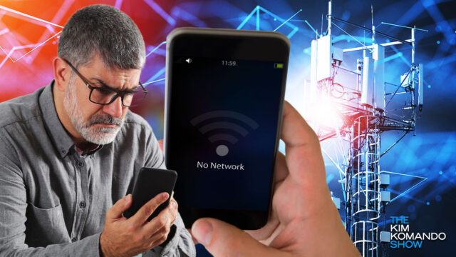 man looking at a smartphone with no network connection