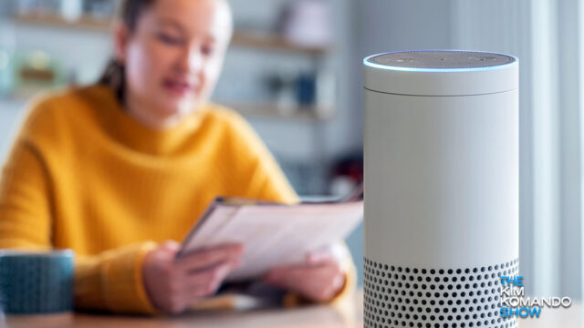 woman using her amazon echo smart assistant with alexa