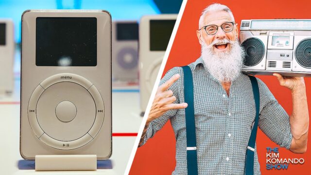 elderly man with boombox and tattoos