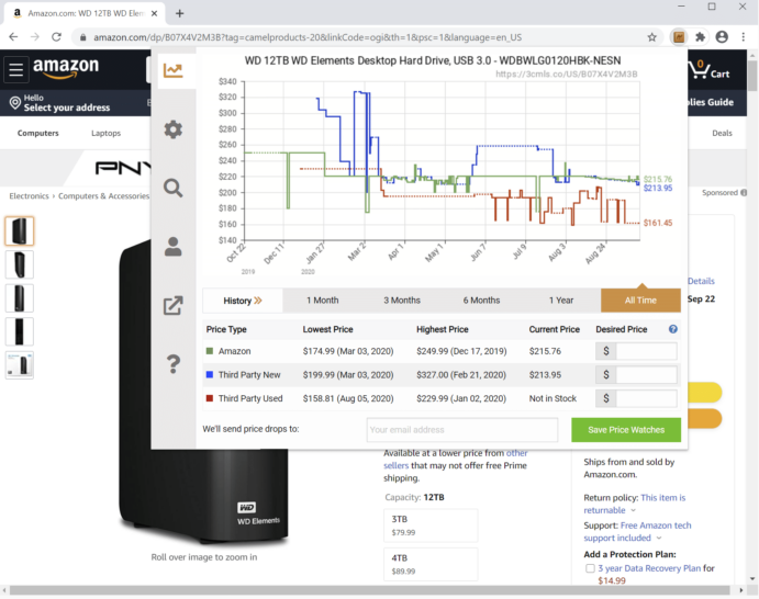 Free price tracking tools like CamelCamelCamel give you instant access to Amazon price history charts. See how they change over time online.