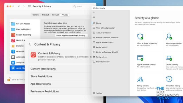 security and privacy settings for MacOS and Windows