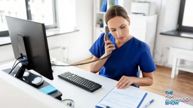 healthcare professional working at a desk