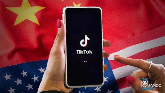 tiktok app with american and chinese flags in background