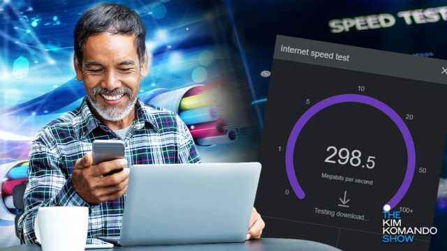 man with laptop and internet speed test